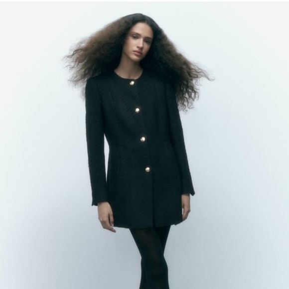 Zara navy blue structured blazer jacket with gold buttons size Small - Picture 3 of 7